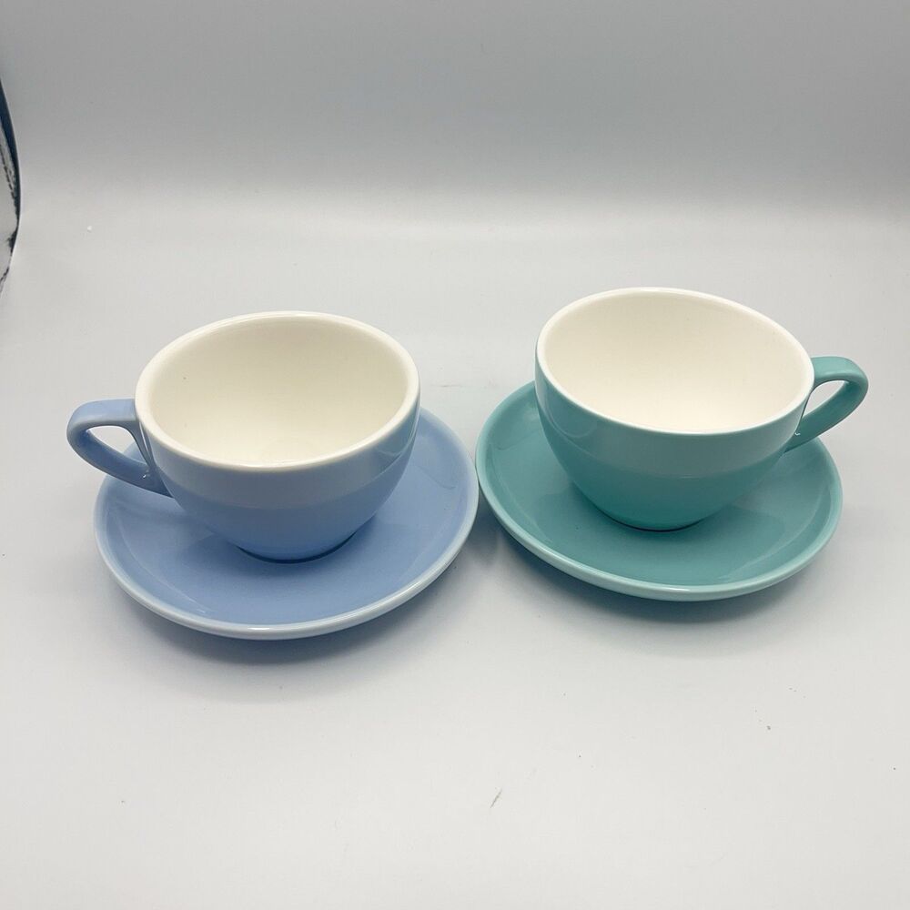 Sweese Blue And Green Porcelain Cappuccino Coffee Cup with Saucer 2 Sets